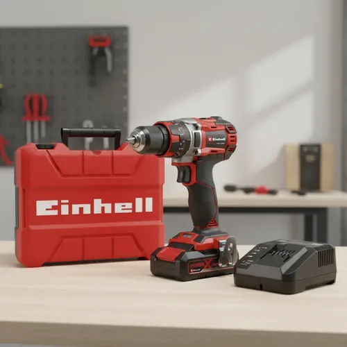 Kit Einhell: Taladro Percutor Inalámbrico Rojo + Maletín Porta Herramientas 35x33x12 Cm + Cargador Y Batería 18v 2.5ah