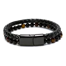 Pulsera De Piedra Cuero Broche Elegante Juvenil Hombre 