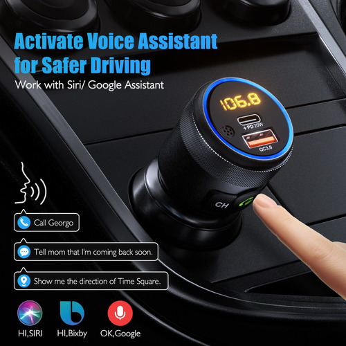 Transmisor Fm Bluetooth 5 Carga Rpida Qc3 Manos Libres Auto Foto 6