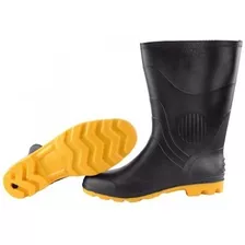 Bota Pvc Cano Médio 27cm Preta/amarela - C/forro Pega Forte