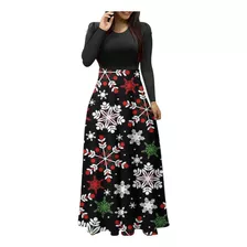 Vestido De Mujer R, Talla Grande, Estampado Navideño, Manga