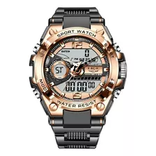 Reloj Militar Impermeable Lige Para Hombre, Digital, 50 M, Correa Negra, Bisel Dorado, Fondo Blanco