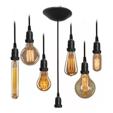 7x Luminaria Pendente 1m E Meio Lampada Filamento Carbono