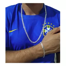 Conjunto Corrente E Pulseira Prata Masculina Grumet 7mm 70cm