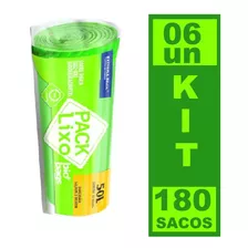 Kit 6 Saco Lixo Biodegradáveis 50l 180 Sacos 63x810cm