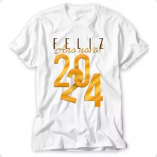 Camiseta Branca Feliz Ano Novo Blusa Reveillon Paz Amor