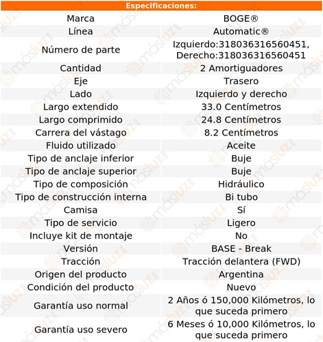 Kit 2 Amortiguadores Hid Tras 306 L4 2.0l 01/02 Boge Foto 2