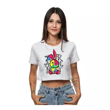 Cropped Curto Tshirt Coelho Pixado Estampa Desenho Moda