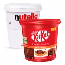Kit Balde De Nutella 3kg E Pasta Cremosa De Kitkat Com 1kg