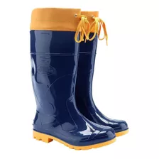 Bota Borracha Pvc Galocha Impermeável Azul/amarela C/amarra