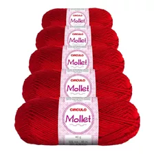 5 Novelos Lã Mollet 40g Crochê / Tricô - Círculo Cor 3635 - Vermelho Paixão