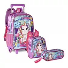 Kit Mochila Infantil Unicórnio Forever Rodinhas Cores G Clio