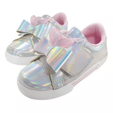 Tênis Infantil Menina Velcro Calda De Sereia Holográfico