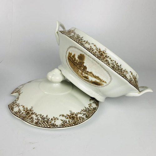 Jogo Jantar Porcelana Real Cenas Do Campo 37 Peças Vintage Branco 5