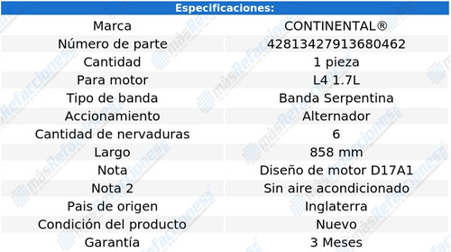 Banda Accesorios 6k858 Honda Civic 2001 - 2005 4 Cil 1.7l Foto 4