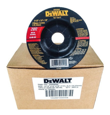 Disco Corte Y Desbaste Metal 4-1/2 Dewalt 44540 - Caja 25pza
