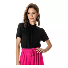 Blusa Feminina Com Gola Dupla Visco Tricot Rovitex Preto