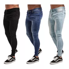 Kit 3 Calças Jeans Masculina Skinny Premium Lycra Elastano