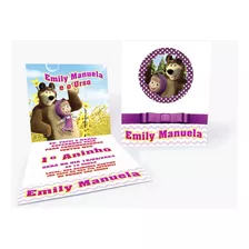 Kit 30 Convites Infantil Marsha E Urso Lindo Personalizado