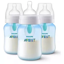 Set 3 Biberones Avent 260ml/9oz 1m+ Airfree Color Azul