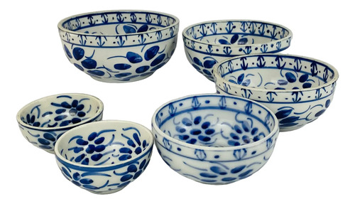 Jogo 6 Bowls Porcelana Monte Sião Mg Pintados À Mão Azul