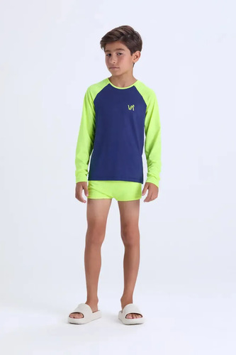 Traje De Banho Vida Costeira Infantil Uv50+ Praia/piscina Cor Neon Desenho Do Tecido Lisa Tamanho 4