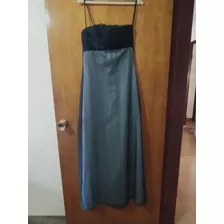 Vestido De Fiesta Largo, Negro Con Gris, Talla 6, Usado