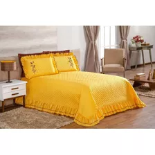 Cobre Leito Ester Re9casa Casal Queen 03 Peças Cor Amarelo