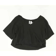 H&m Blusa Manga Corta Liso Negro Para Mujer Talla Xl