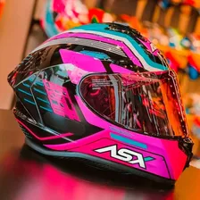 Capacete Moto Asx Draken Cougar Rosa + Viseira Rosa Mulher