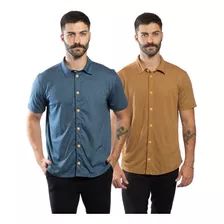 Kit 2 Camisas Masculina Slim Manga Curta Malha Eco Premium