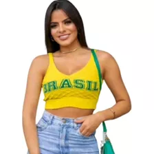 Top Cropped Brasil Tricot Alça Escama Copa Do Mundo