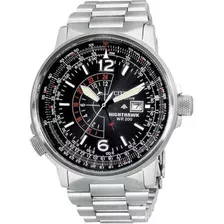 Reloj Citizen Bj7000-52e Nighthawk Eco-drive Aviator Pilot, Color Plata, Bisel, Color Plateado, Fondo Negro