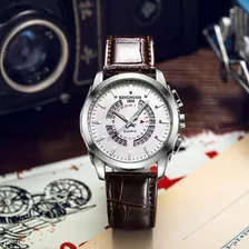 Relógios De Quartzo Masculinos Impermeáveis Kingnuos Leather Cor Do Fundo Marrom/preto