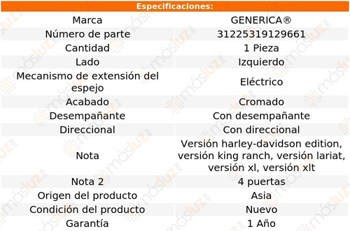 Espejo Lat Izq Elect Crom C/desemp F-250 Super Duty 99/07 Foto 2