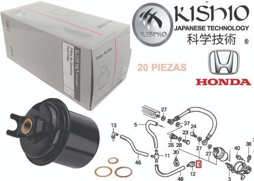 20 Filtros De Gasolina Honda Civic 1.6l 96-00 Kishio  Foto 2