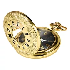 Reloj De Bolsillo Hicarer Vintage Gold Para Hombre Con Caden