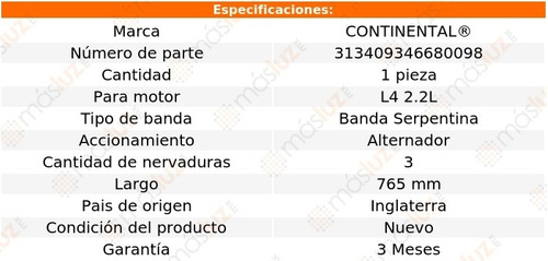 Banda 765 Mm Acc 626 Mazda L4 2.2l 92 Continental Alternador Foto 5