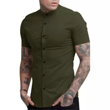 Camisa Manga Corta Cuello Mao Militar