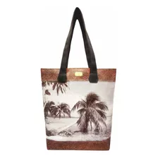 Bolsa Feminina Praia Impermeável Coqueiros Marrom Magicc Bolsas 051