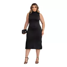 Vestido Midi Tubinho Fenda Canelado Plus Size Modelador 