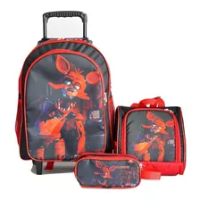 Mochila Rodinhas Foxy Five Night Jogo Lancheira Estojo