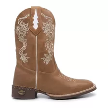 Bota Texana Feminina Country Em Couro Bordada Cano Longo 