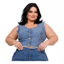 Cropped Jeans Plus Size Com Botões