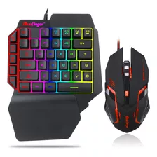 Combo Teclado Juegos Rgb Una Mano Y Mouse Retroiluminado,