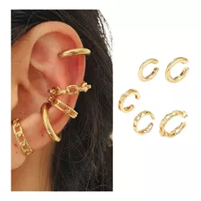 Piercings Brincos Kit 5 Pressão Orelha Argola Banhado Ouro