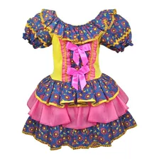 Vestido Infantil Junino Floral Colorido Caipira Menina Festa