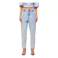 Calça Jeans Claro Mom Cós Alto Básica Com Bolso Morena Rosa