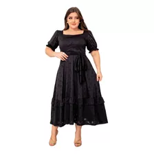 Vestido Feminino Moda Evangélica Midi Boneca Rodado Renda Princesa Festa Social Madrinha Barato Promoção 