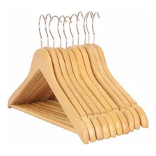 Colgadores De Ropa Madera Set 10 Ganchos Antideslizantes